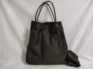 Gucci Black GG Nylon Tote with Leather Handles