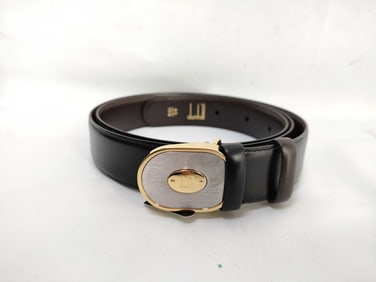 Dunhill leather belt with a two-tone metal buckle with Box