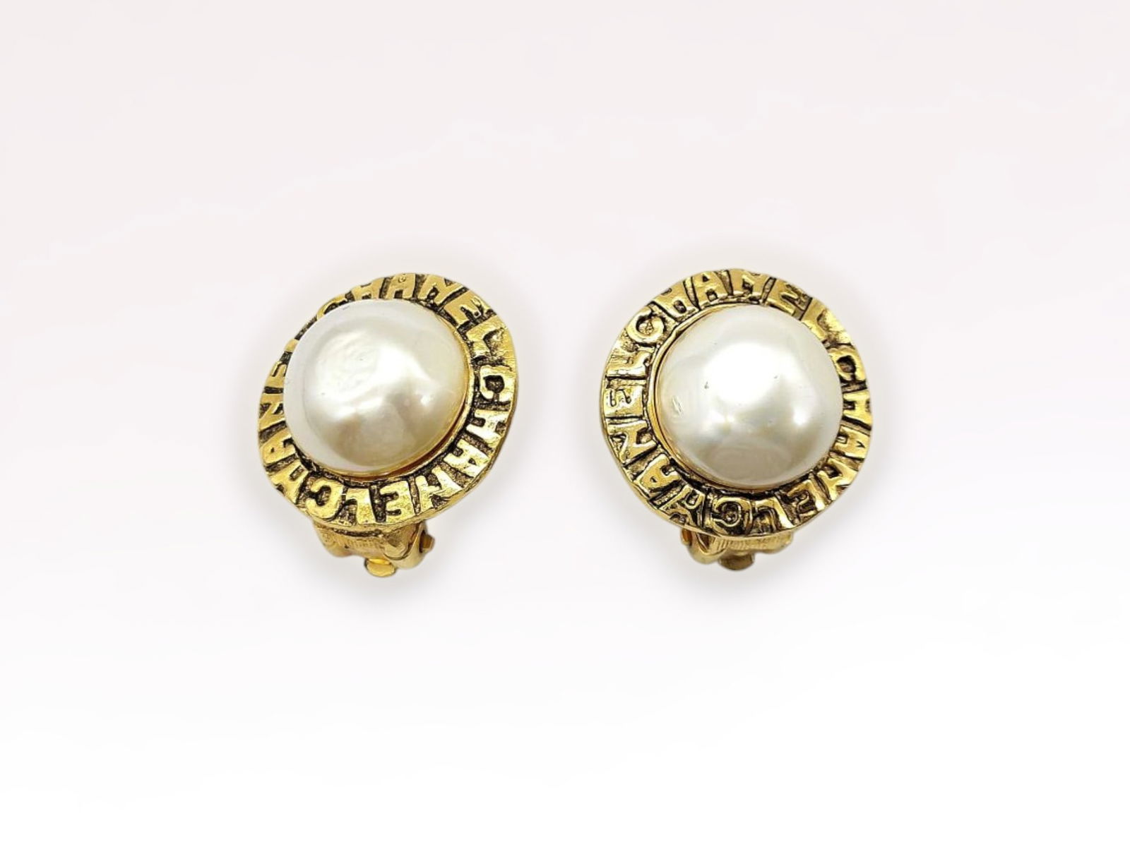 c. 1990-1992 Chanel Logo Mabe Faux Pearl Earrings w/Box (1 of 11)
