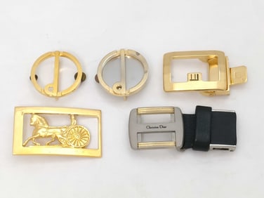 Lot of 5 belt buckles. Dunhill, Christian Dior, and Celine.