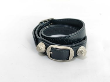 Balenciaga Black Lambskin Leather Arena Giant Silver Triple Tour Bracelet