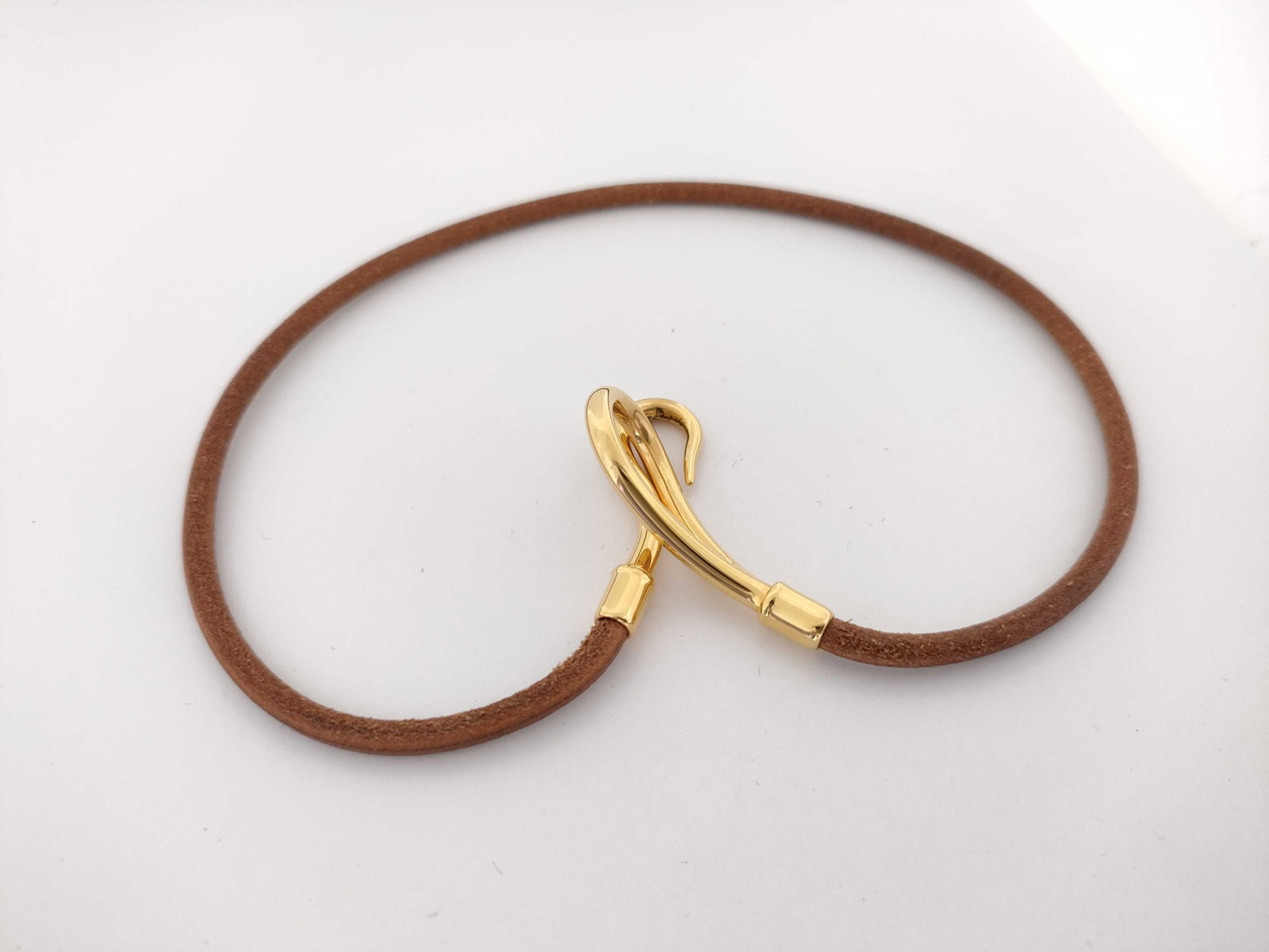 Hermes Hook & Eye Gold Tone & Leather Choker (1 of 10)
