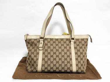 Gucci GG Canvas Abbey tote bag with beige leather trim
