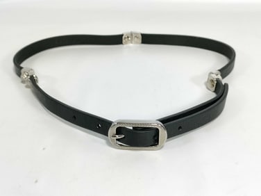 Balenciaga Black Leather Belt silver hardware
