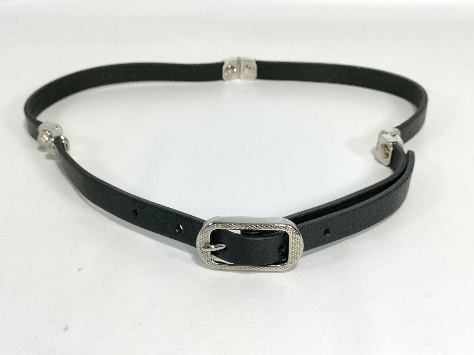 Balenciaga Black Leather Belt silver hardware: Authentic Balenciaga belt. Total length approx. 89.7cm / 35". Width approx. 1.3cm [Accessories] Storage bag