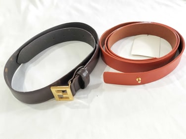 Fendi Leather Belt with Gold Tone Logo Buckle and Freebie Aquascutum belt