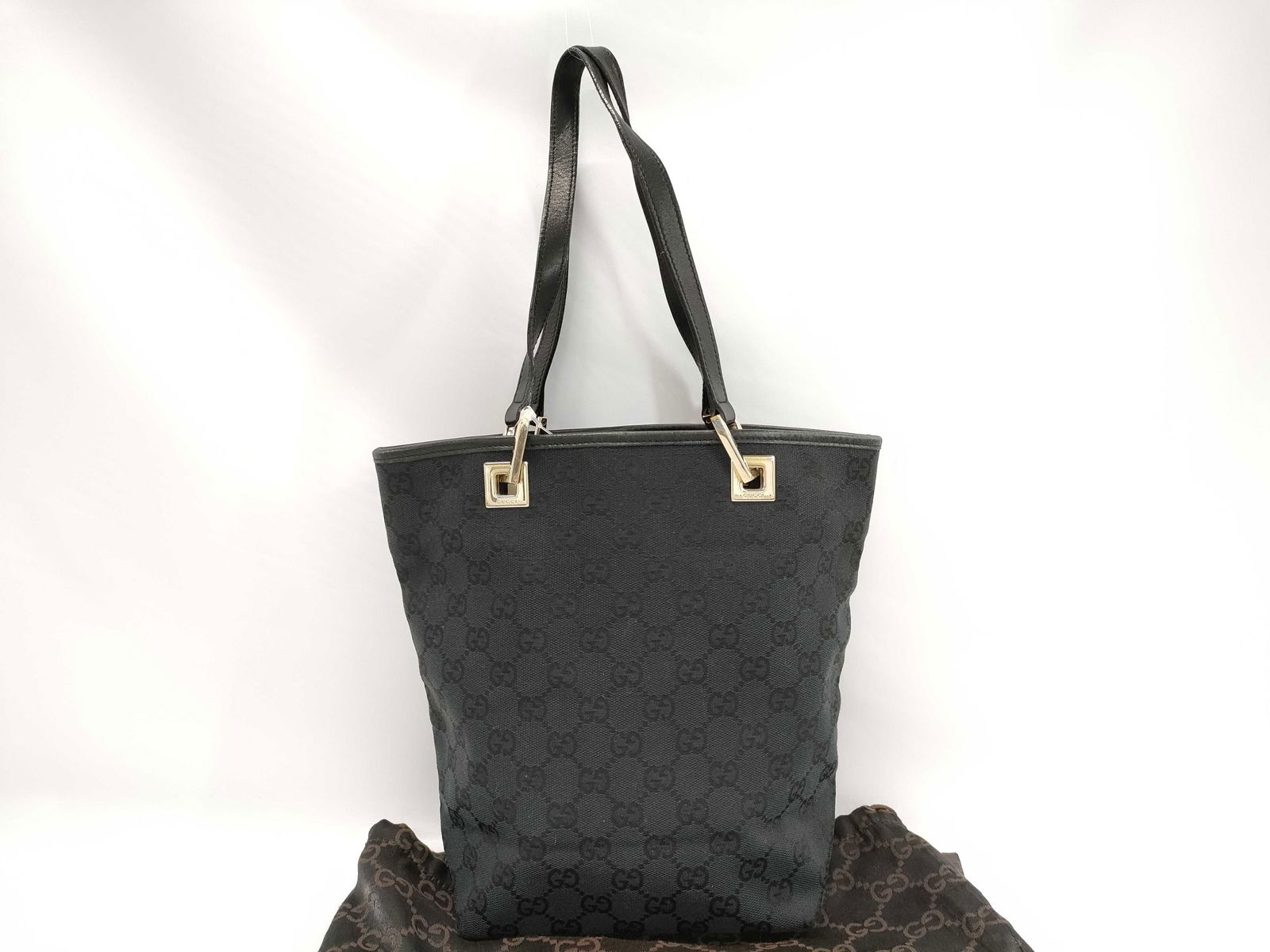 Gucci GG Black Canvas and Leather Tote Bag: Authentic Gucci GG Black Canvas and Leather Tote Bag. Neo Vintage c. 2000s