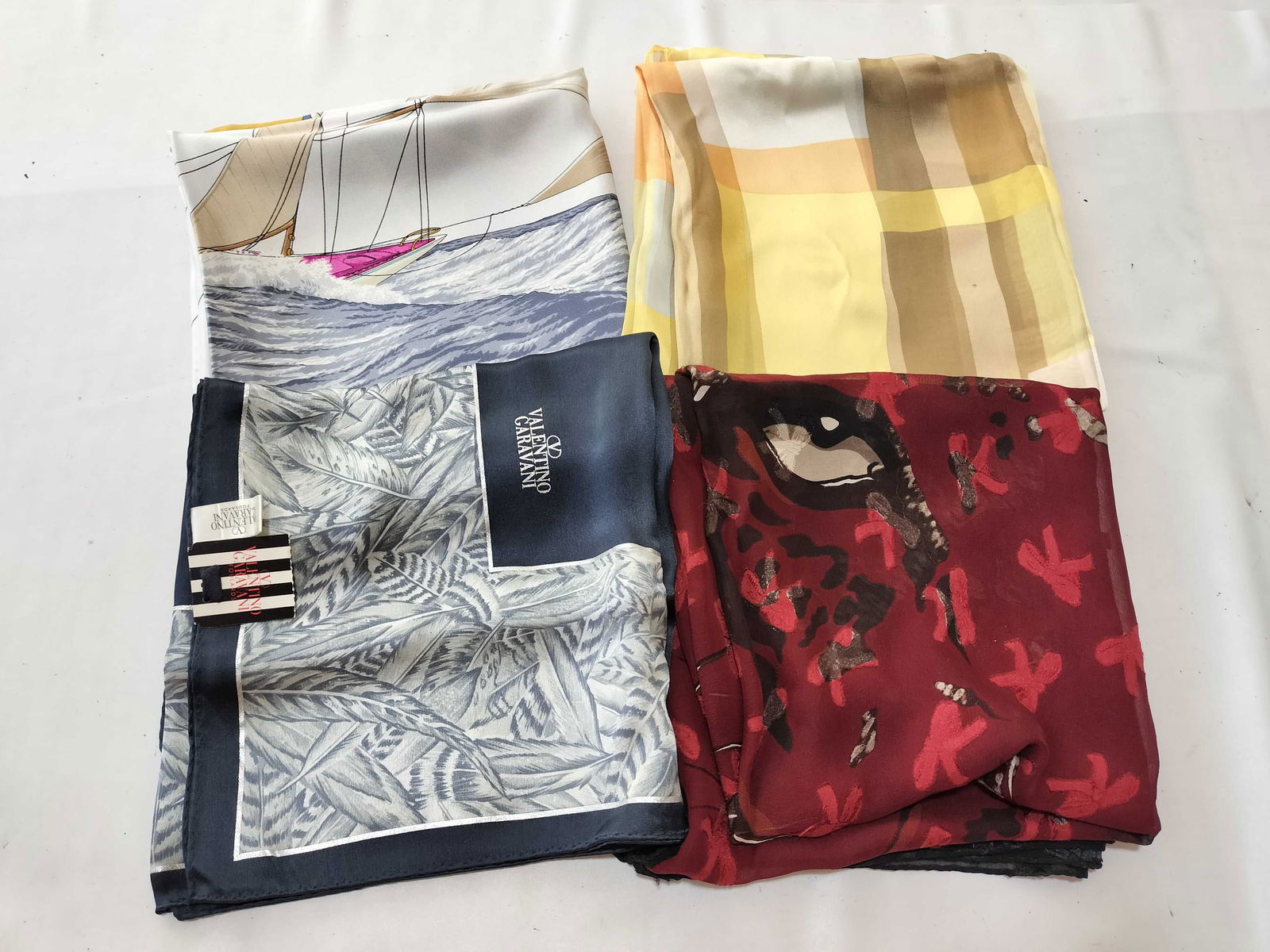 Group of 4 Silk Scarves by Gucci, Valentino etc.: Authentic?Group of 4 Silk Scarves by Gucci, Valentino etc. 