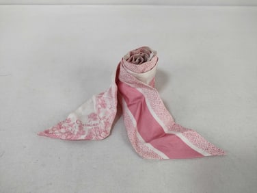 pink and white Christian Dior Mitzah twilly scarf 100% silk