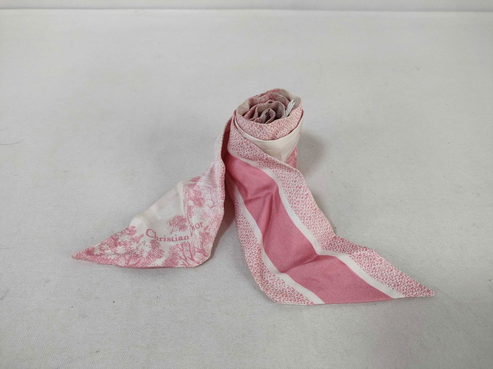 pink and white Christian Dior Mitzah twilly scarf 100% silk (1 of 10)