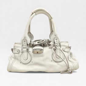 Retail $2,750 Chloé Paddington Padlock White Leather Handbag w/Dust Jacket