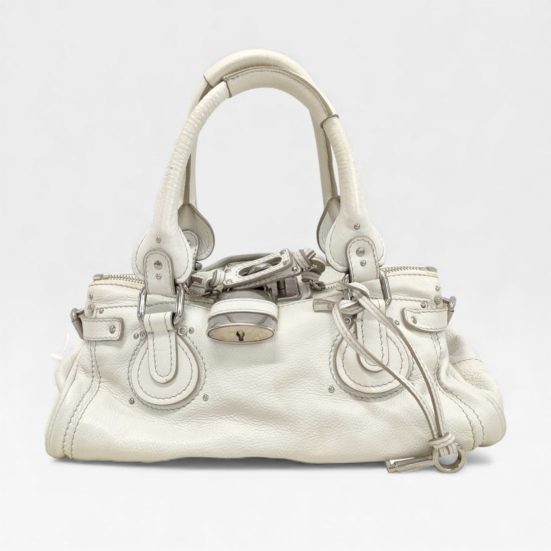 Retail $2,750 Chloé Paddington Padlock White Leather Handbag w/Dust Jacket