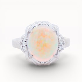 Pt900 1.77ct Opal & Diamond Ring