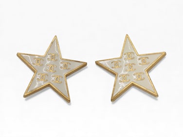 Chanel 2001 CC Star-motif clip-on earrings gilt & white enamel