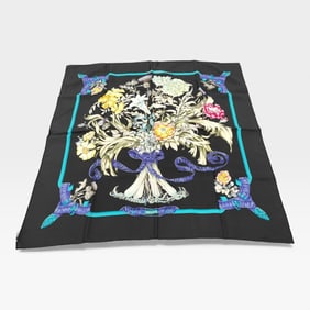 Hermès Silk Scarf Carré 90 Regina Her Majesty The Queen Black