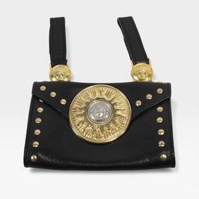 F/W 1994 Gianni Versace Black Leather Gold-Studded Medusa Sunburst Mini Belt Bag