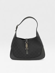 Vintage Gucci Jackie 1961 Bag in Excellent Condition, Black Leather/canvas & Silver tone Hardware