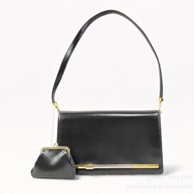 Vintage Dior Black Leather Shoulder Bag with Coin Purse