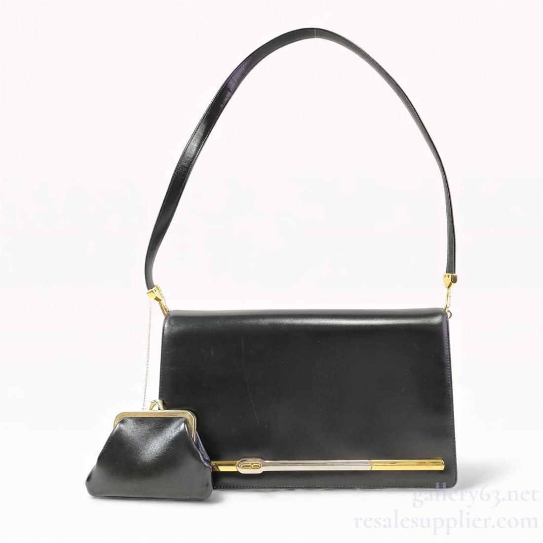 Vintage Dior Black Leather Shoulder Bag with Coin Purse (1 of 10)