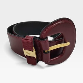 Ferragamo Reversible Gancini-buckle belt in burgundy calf leather