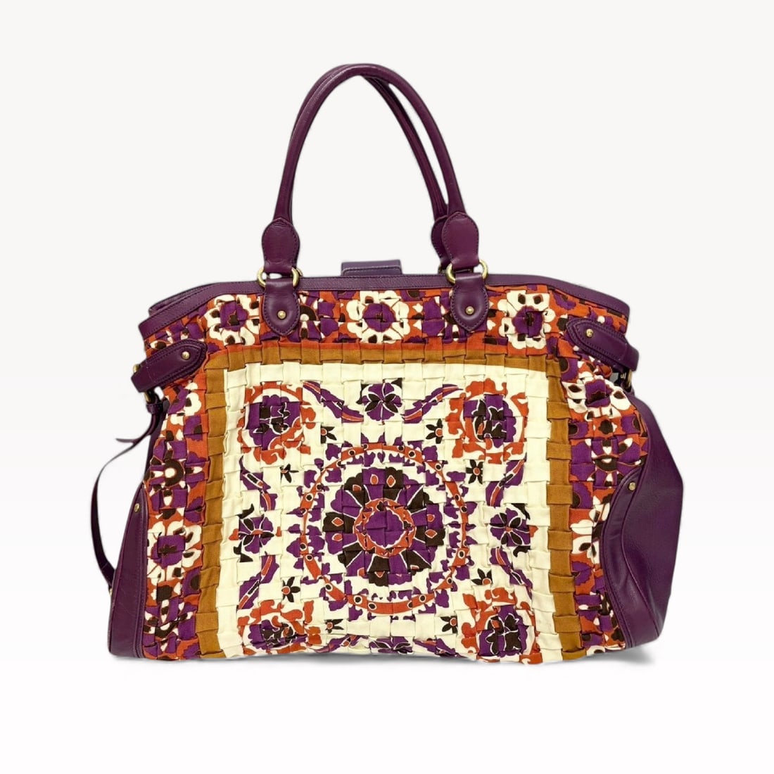 Sex in the City "Margaretha" Escada Leather Weekender Bag: Authentic Escada "Margaretha" purple canvas and leather oversized tote bag.