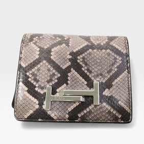 TODS Double T Python Leather Bi-Fold Mini Wallet