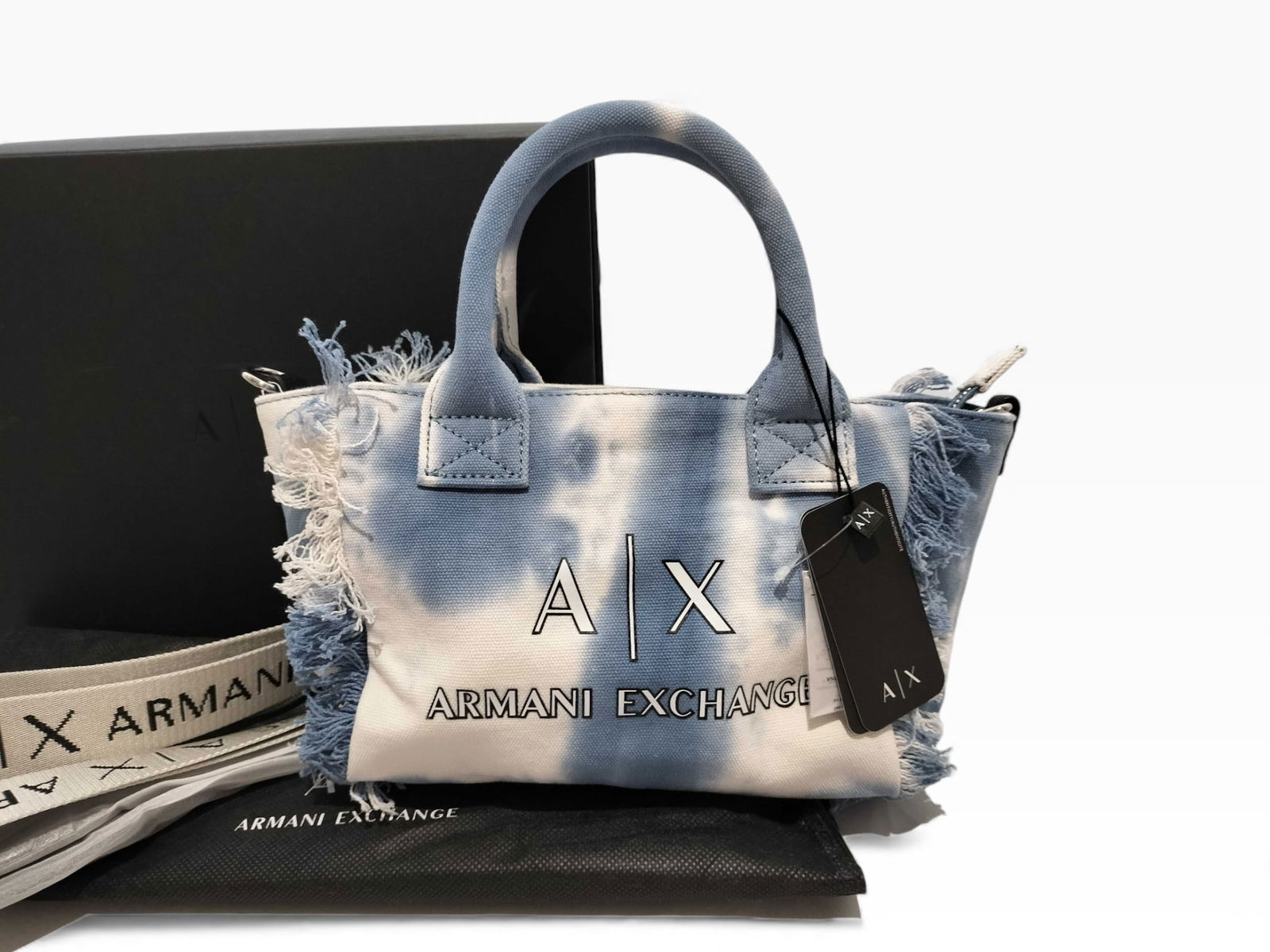 Armani Exchange Handbag New with Tags: Authentic Armani Exchange tie-dye fringed canvas mini tote bag