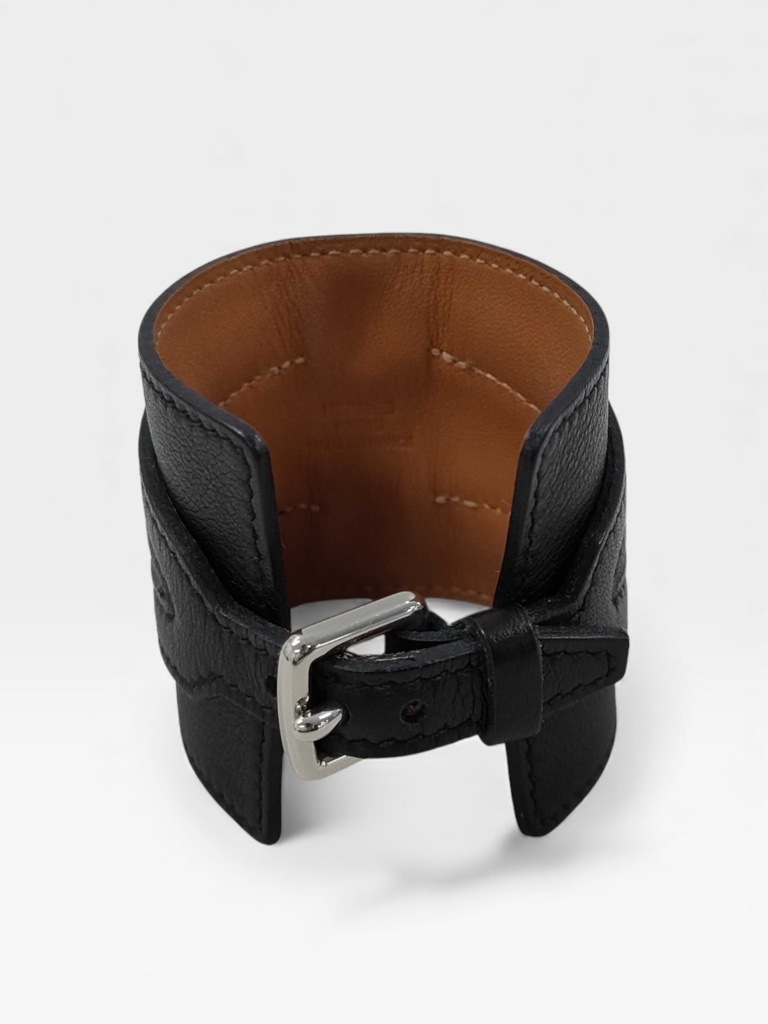 Hermès Leather and Palladium Tone Hardware Cuff Bangle Bracelet (1 of 8)