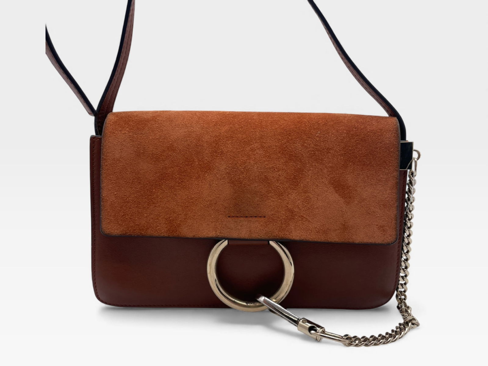 Chloé Faye Small Leather & Suede Shoulder Bag: Authentic Chloé Faye small leather and suede shoulder bag in a tan/brown color combination in very good to excellent condition