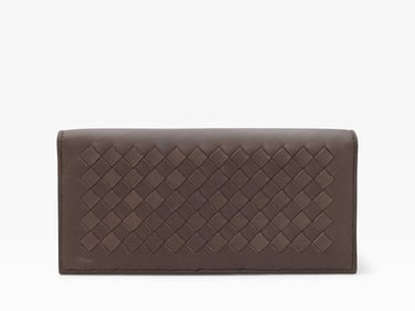 Bottega Veneta Intrecciato Long Brown Leather Wallet w/Box