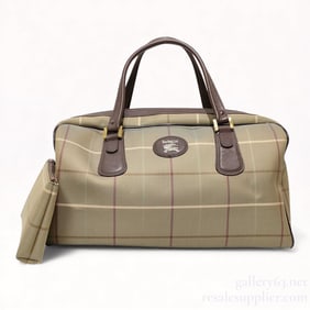 Burberry Novacheck Nylon and Leather Boston Bag with Pouch