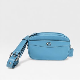 Coach Blue Leather Shoulder Bag w/ Palladium Tone Hardware