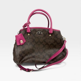 Coach Signature 2-way Shoulder Bag Fuchsia and Brown