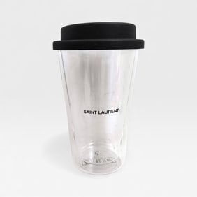 Brand New Saint Laurent Insulated Glass Coffee Mug with Rubber Lid
