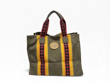 Vintage Vivienne Westwood Utility Orb canvas & leather tote bag