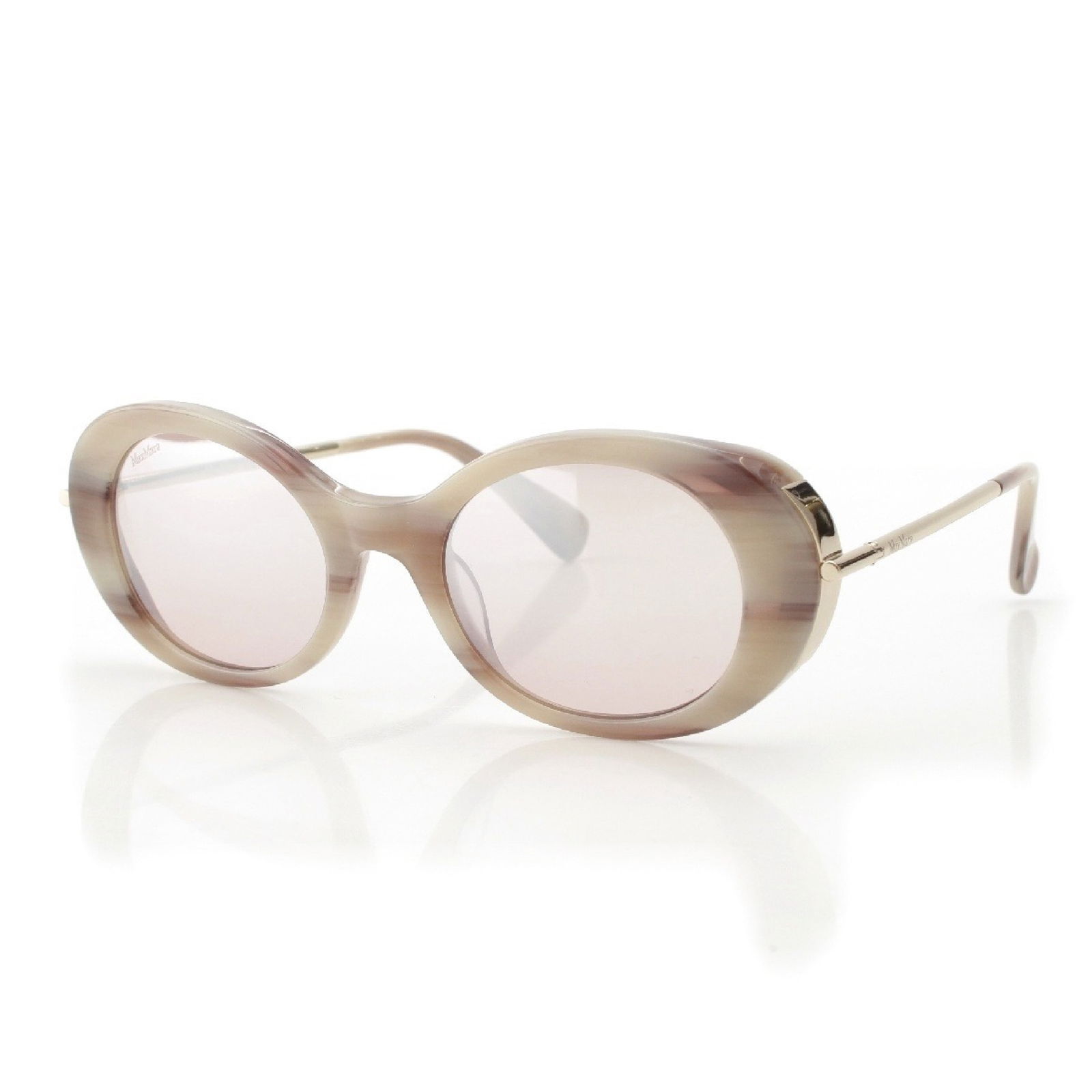 Max Mara MM0080 (Malibu 10) Beige Horn Acetate Frames w/Pink Gradient Lenses: Authentic pair of Max Mara MM0080 (Malibu 10) oval-frame women's sunglasses in a beige horn acetate frame with pink gradient lenses.