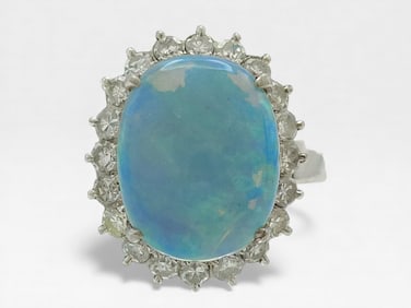 18K WG Opal & Diamond Halo Ring, size 8