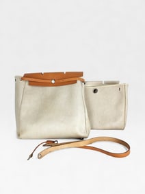 Hermès Herbag MM in toile canvas and Vache Hunter leather 40cm