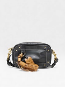 Set: Chloé Eden Crossbody Bag Black Leather & Gold tone Hardware with Chloé Luggage Tag and Brown
