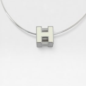 Hermès Cage d'H Cube Necklace, Lacquer H Pendant & palladium-tone chain