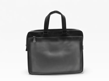 Fendi Men's Black Leather Briefcase with Palladium-Tone Hardware