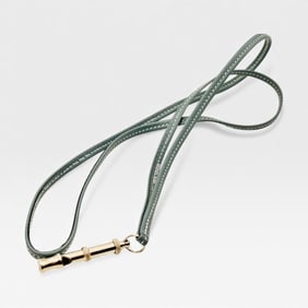 Hermès Necklace in Blue Jean Leather with Palladium-tone Whistle Pendant