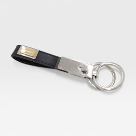 Dolce & Gabbana Keychain/Keyring in Black Leather and Palladium-Tone Hardware w/Box