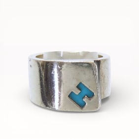 Hermès Sterling Silver and Turquoise Enamel “Candy?? Ring Size 5