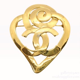 1995 Spring Chanel Openwork CC Heart Brooch/ Pin 7cm