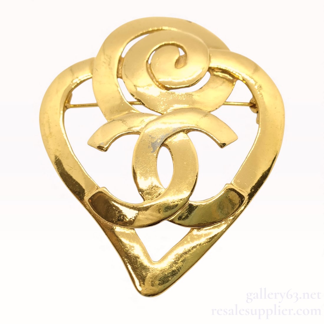 1995 Spring Chanel Openwork CC Heart Brooch/ Pin 7cm (1 of 10)
