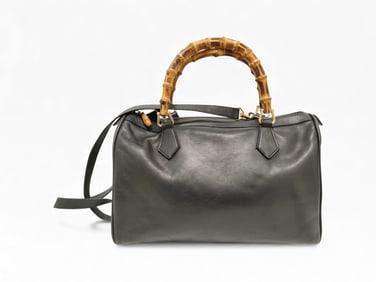Bamboo Top Handle Leather Gucci Bag 2way Excellent