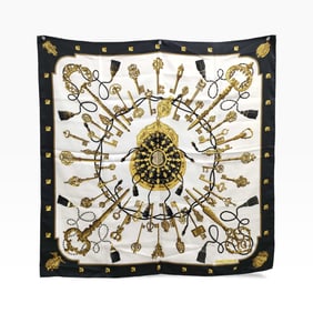 Hermès Silk Scarf LES CLES THE KEYS RARE 90cm Black