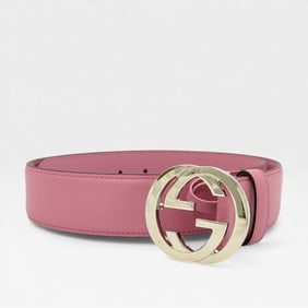 Gucci Interlocking GG Pink Leather Belt Size 80; for 30-32" Waist - Excellent Condition