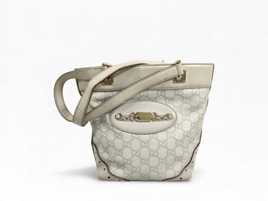 Gucci Sima Leather GG Monogram Horse Bit Tote Bag